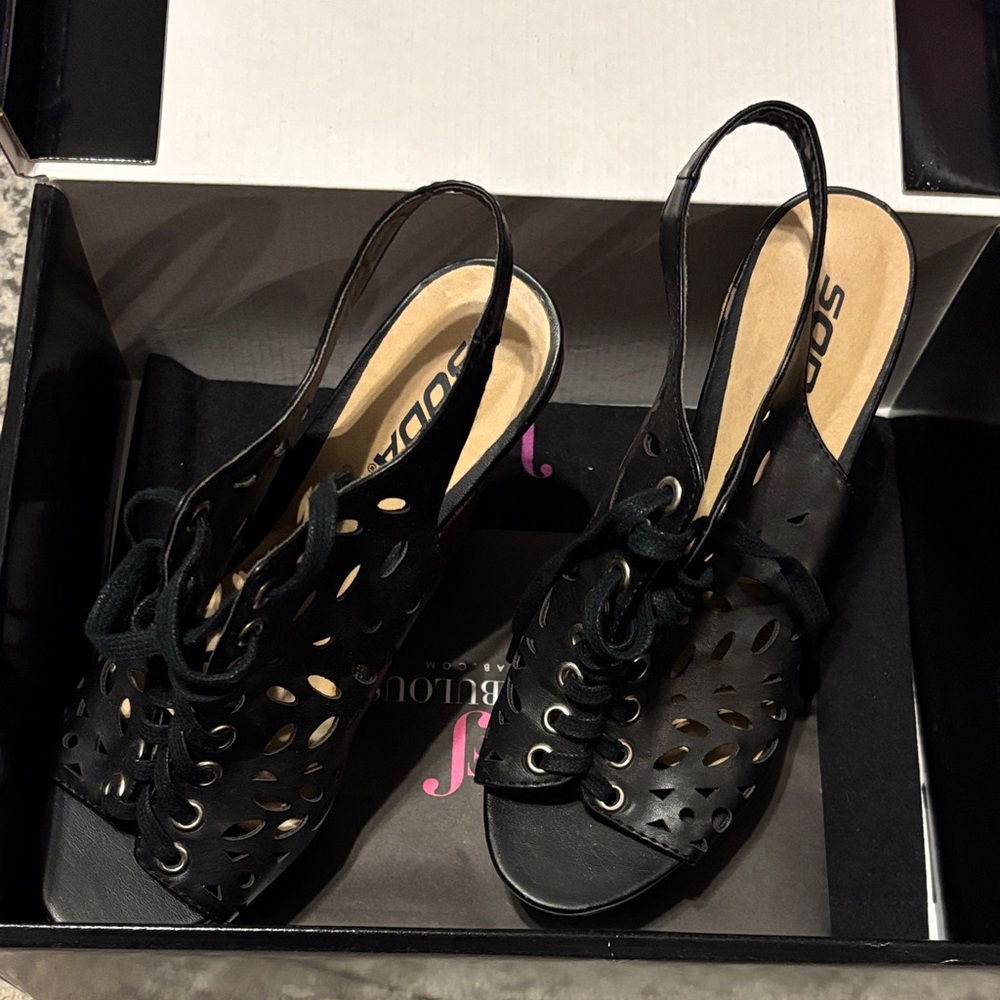 Soda Black Cutout Slingback Heels